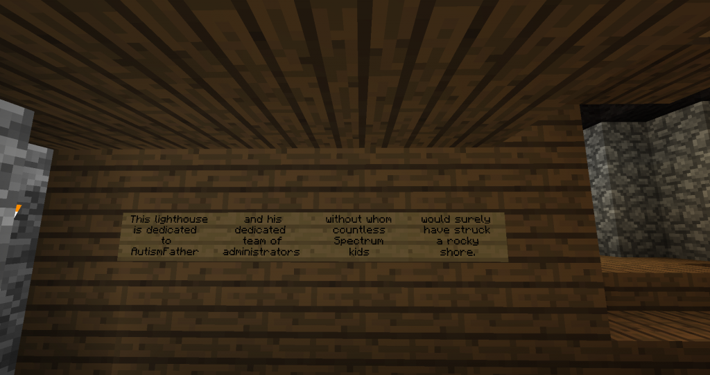 A plaque, dedicating a lighthouse in Autcraft to Start Duncan
